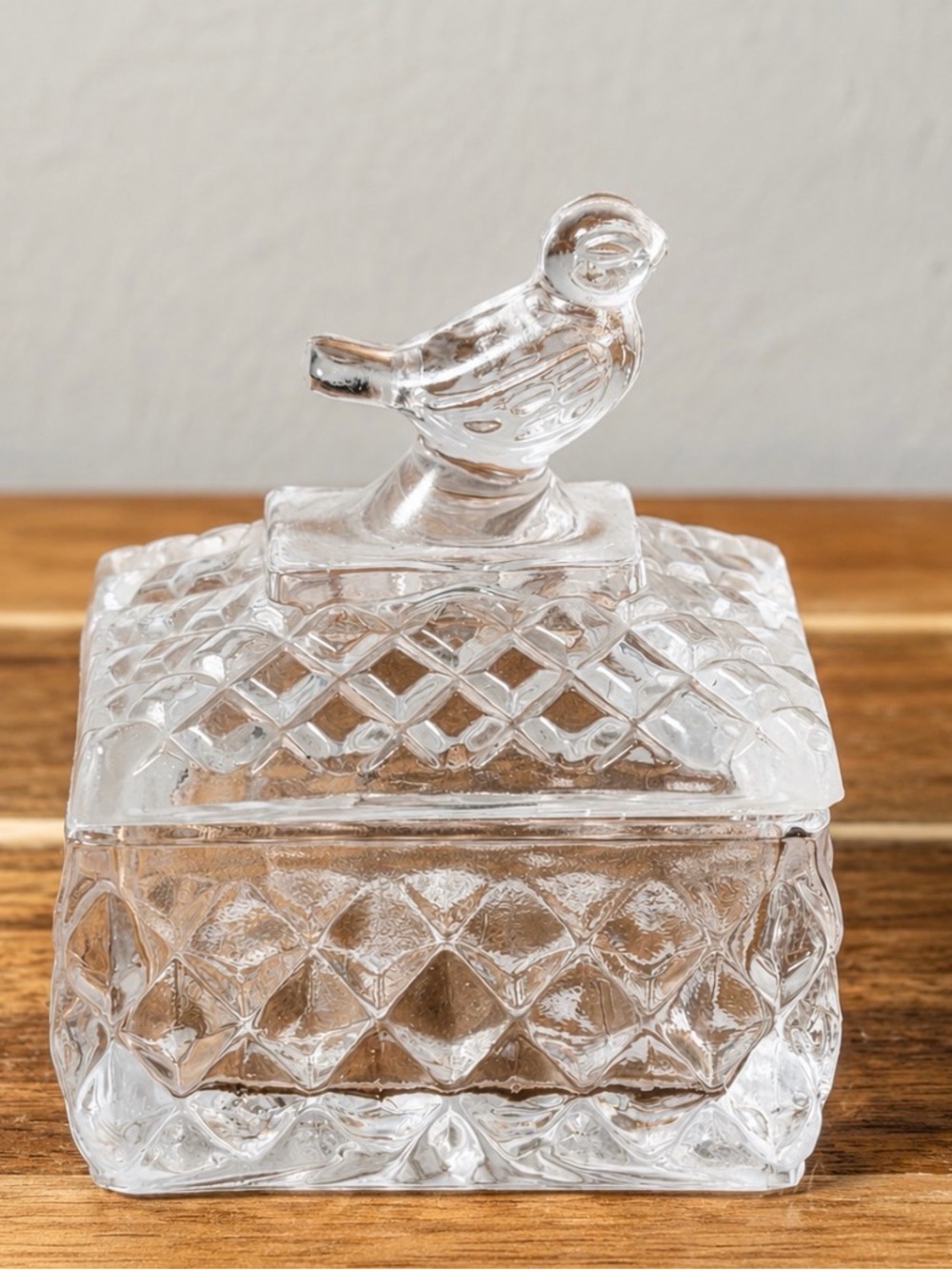 Vintage Clear Glass Bird-Top Decorative Trinket Dish - Home Dining
